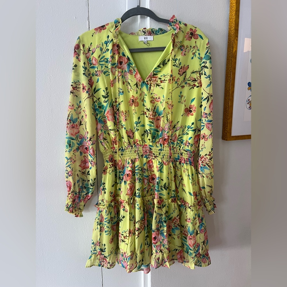 🦜 lime green NSR chiffon mini dress - size L 💛